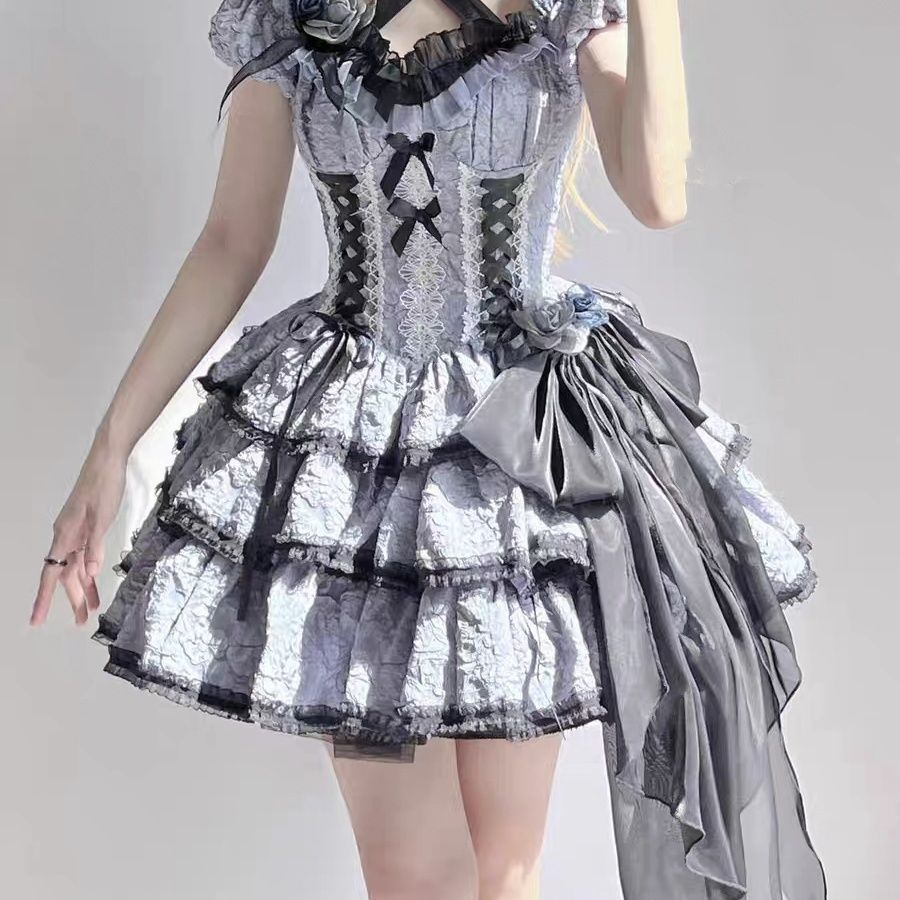 Elegant Flower Ruffles Lace Gothic Dress