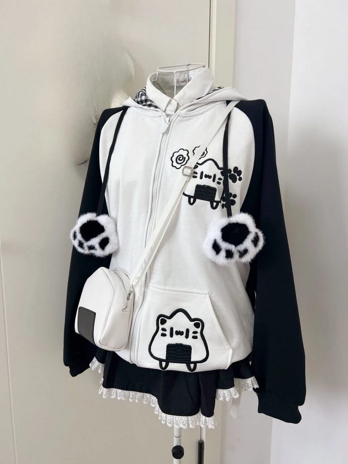 Y2K Cartoon Embroidery Cat Ears Hoodies
