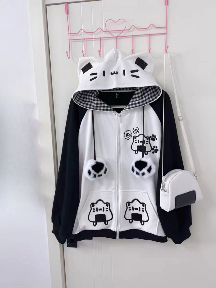 Y2K Cartoon Embroidery Cat Ears Hoodies