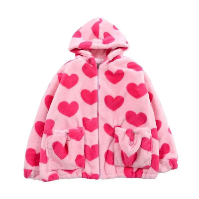 Kawaii Pink Hearts Plush jacket Hoodie