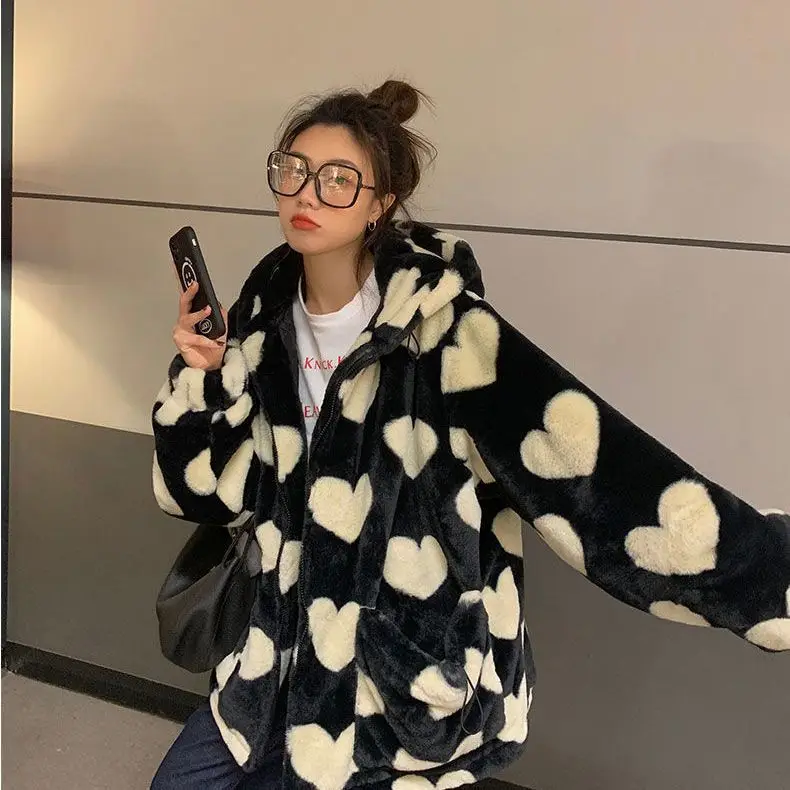 Kawaii Pink Hearts Plush jacket Hoodie