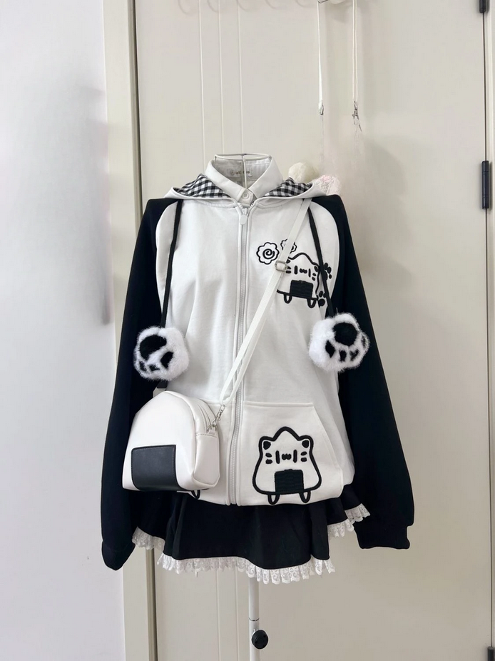 Y2K Cartoon Embroidery Cat Ears Hoodies
