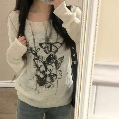 Harajuku Y2K Women  Long Sleeve Pullovers