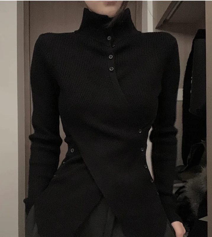 Harajuku Black Turtleneck Women&#39;s Sweater Top