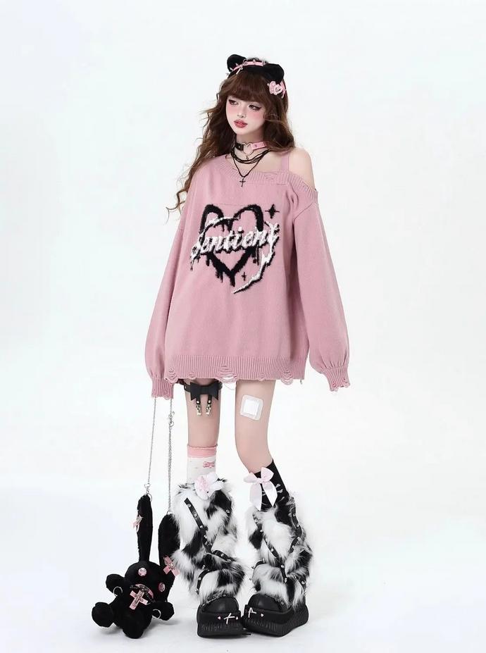 Japanese Kawaii  Off Shoulder Loose Casual Knitted Pullover Women Top
