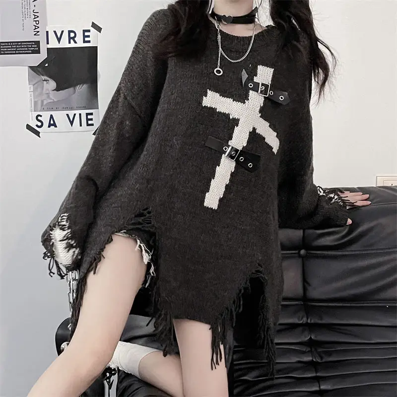 Y2k Gothic Black  Oversized Sweater