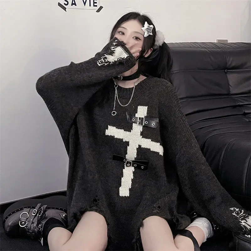 Y2k Gothic Black  Oversized Sweater