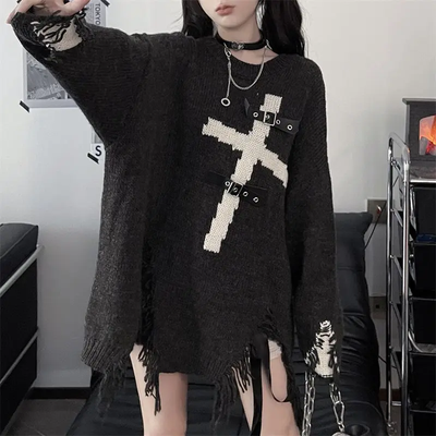 Y2k Gothic Black  Oversized Sweater