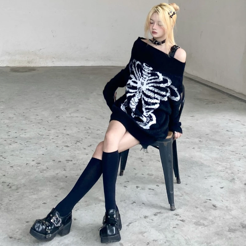 Gothic Y2k Black Oversize Sweater