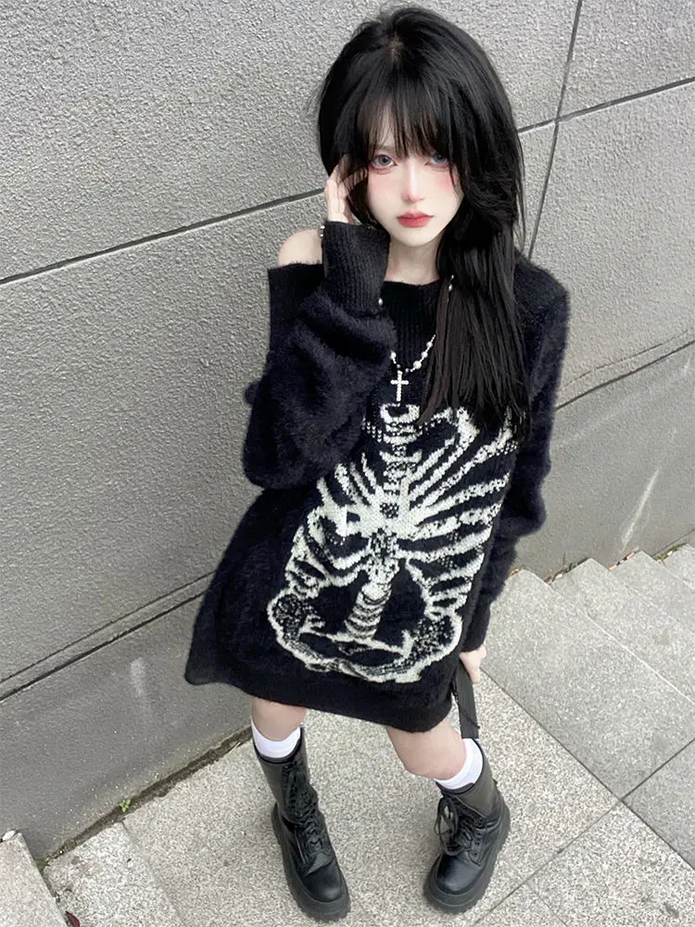 Gothic Y2k Black Oversize Sweater