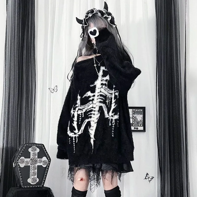 Gothic Punk Y2k Black Oversized Pullover