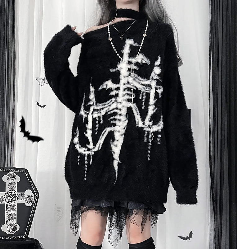 Gothic Punk Y2k Black Oversized Pullover