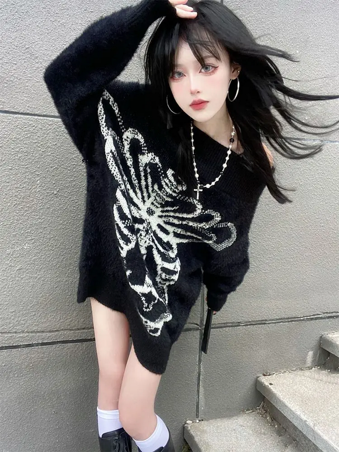 Gothic Y2k Black Oversize Sweater