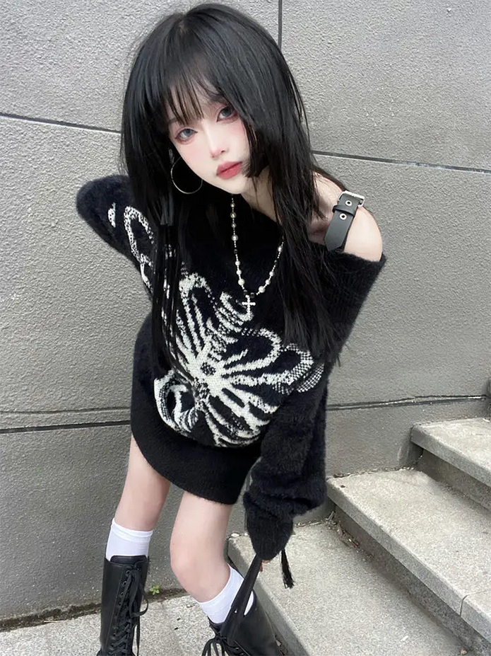 Gothic Y2k Black Oversize Sweater