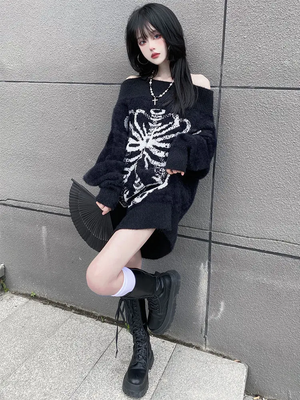 Gothic Y2k Black Oversize Sweater
