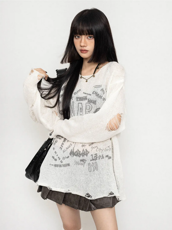 Loose Gyaru Harajuku Gothic Black and White Pullover Sweater