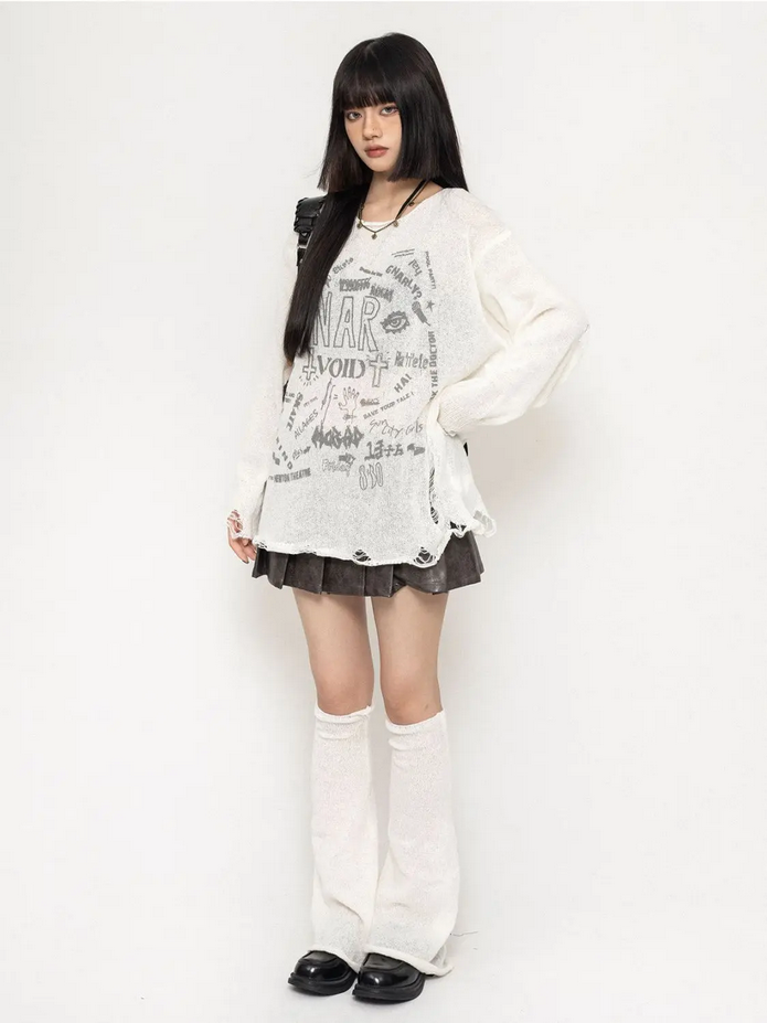 Loose Gyaru Harajuku Gothic Black and White Pullover Sweater