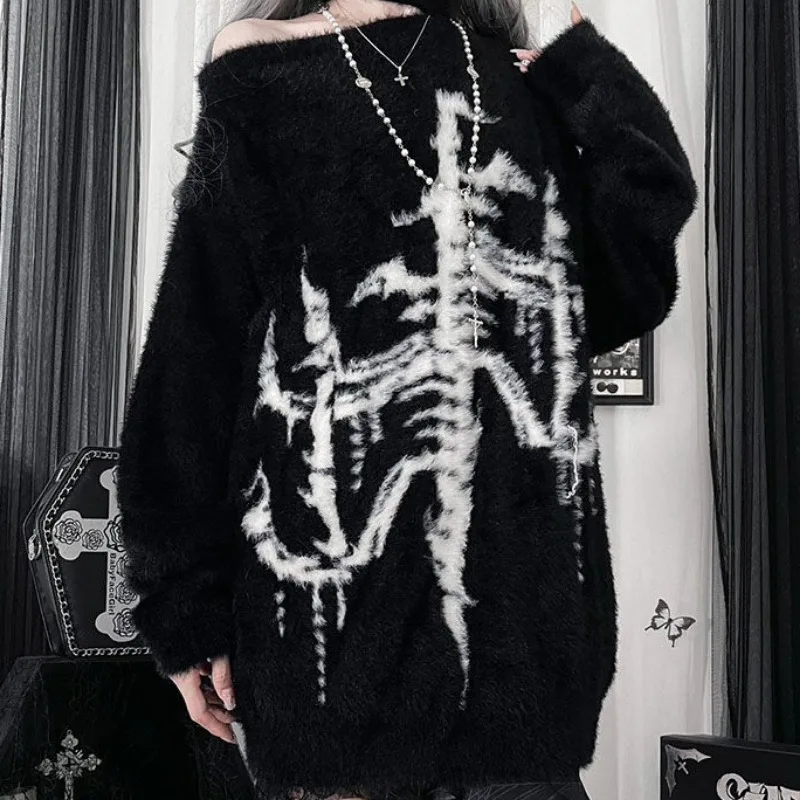 Gothic Punk Y2k Black Oversized Pullover