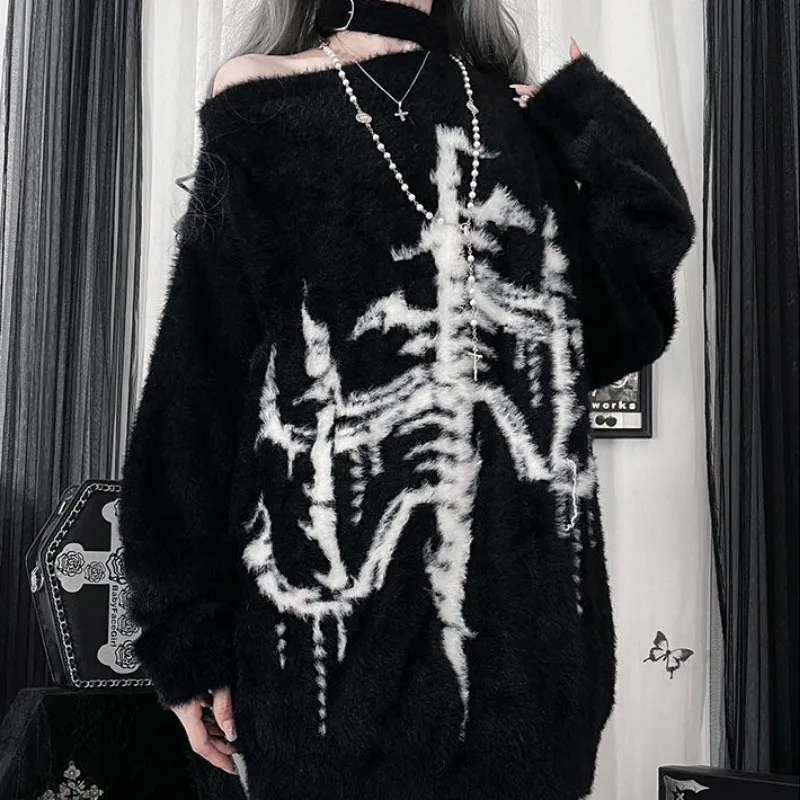 Gothic Punk Y2k Black Oversized Pullover