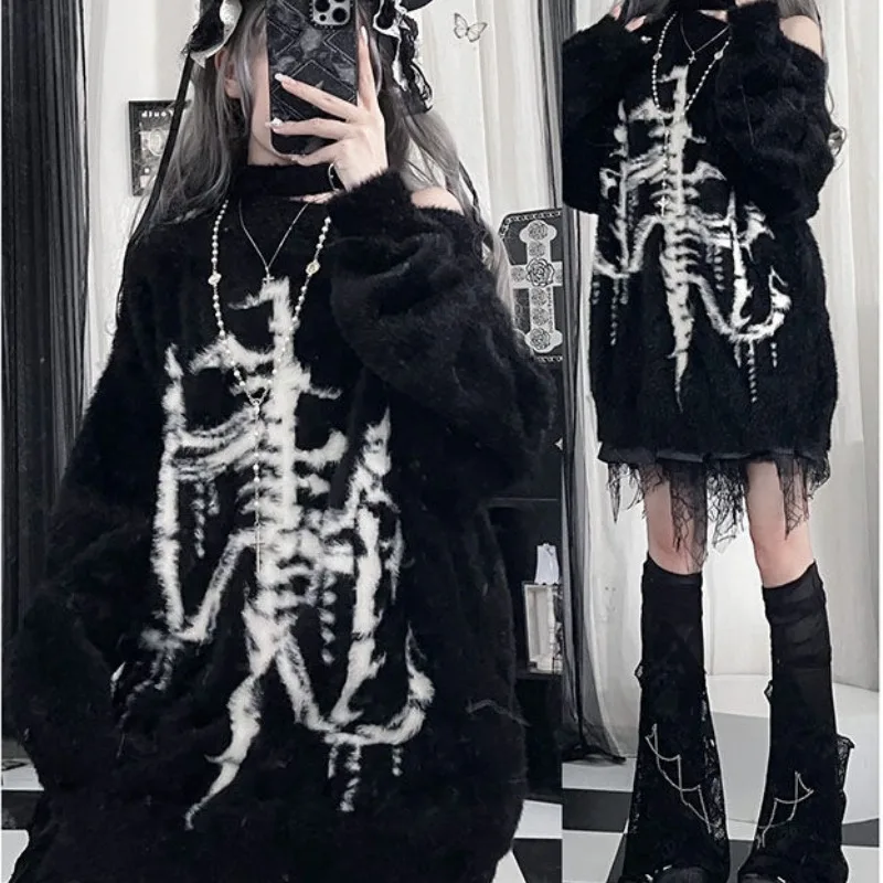 Gothic Punk Y2k Black Oversized Pullover