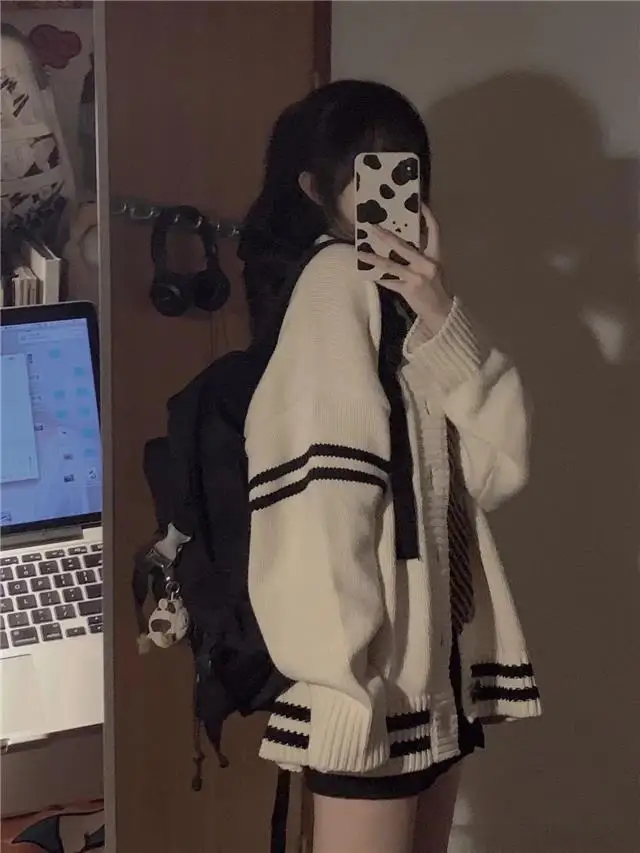 Y2K Vintage Striped Loose Cardigan