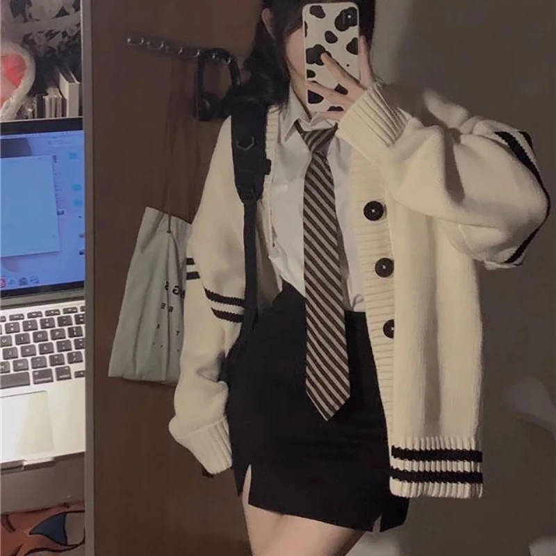 Y2K Vintage Striped Loose Cardigan