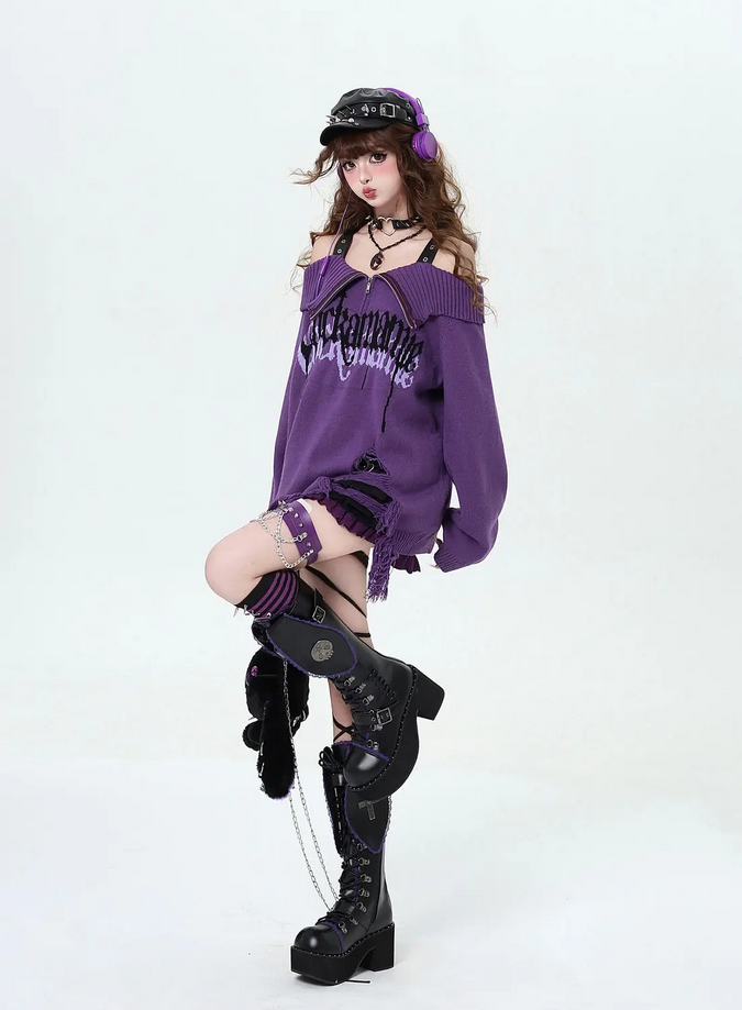 Goth Harajuku Off Shoulder Oversize Sweater Pullover