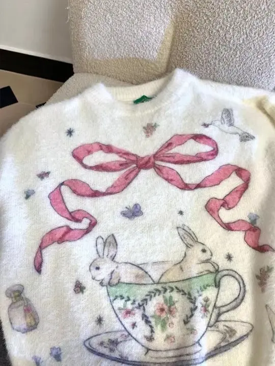 Rabbit Printed Knitted Pullover Kawaii Sweater