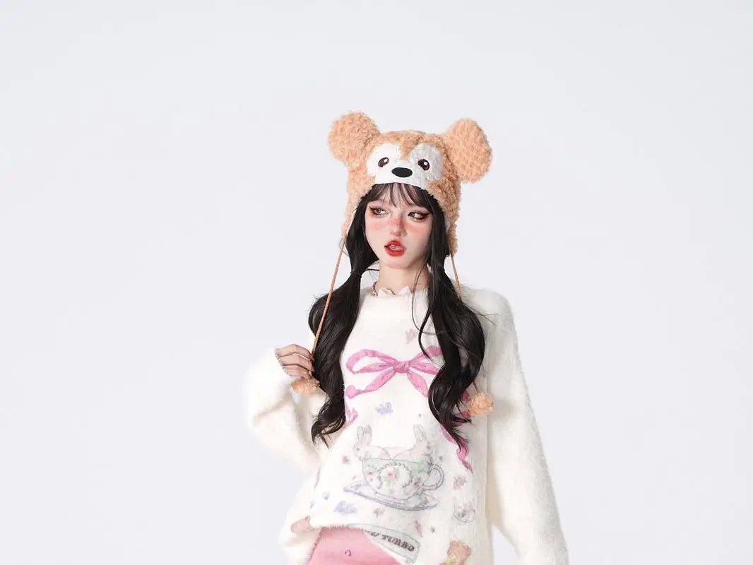 Rabbit Printed Knitted Pullover Kawaii Sweater