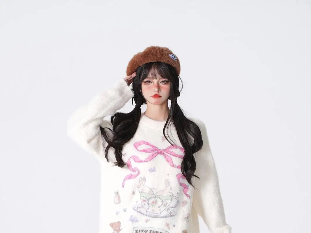 Rabbit Printed Knitted Pullover Kawaii Sweater