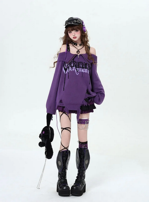 Goth Harajuku Off Shoulder Oversize Sweater Pullover