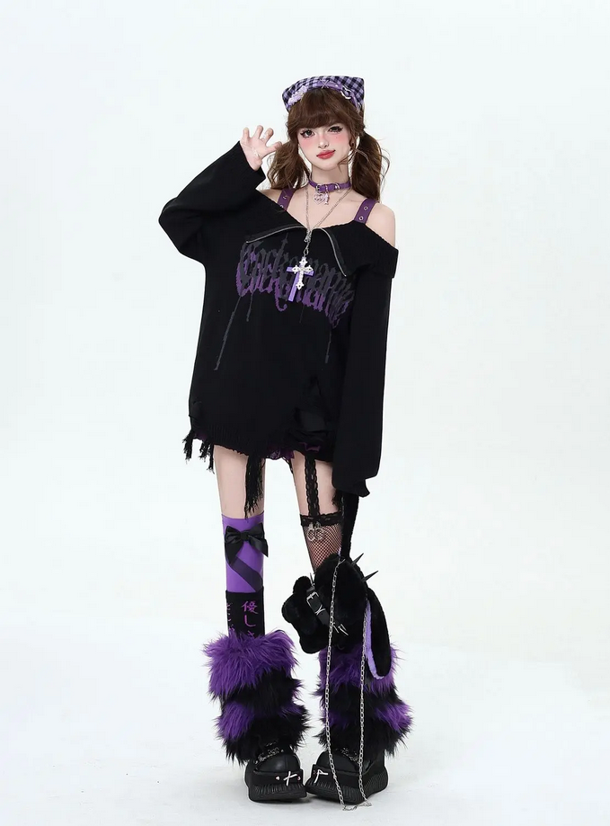 Goth Harajuku Off Shoulder Oversize Sweater Pullover