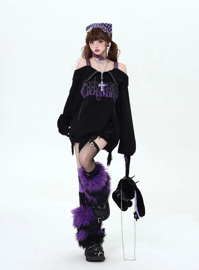 Goth Harajuku Off Shoulder Oversize Sweater Pullover