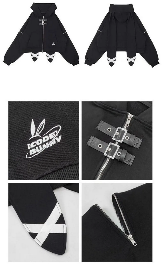 Hikigawa Chic  Casual Loose Rabbit Ear Hoodies