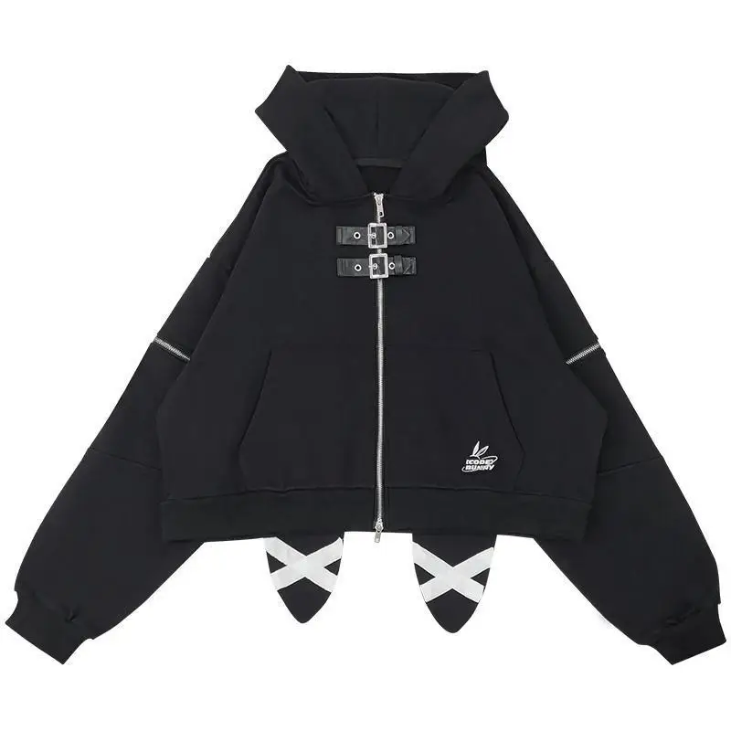 Hikigawa Chic  Casual Loose Rabbit Ear Hoodies