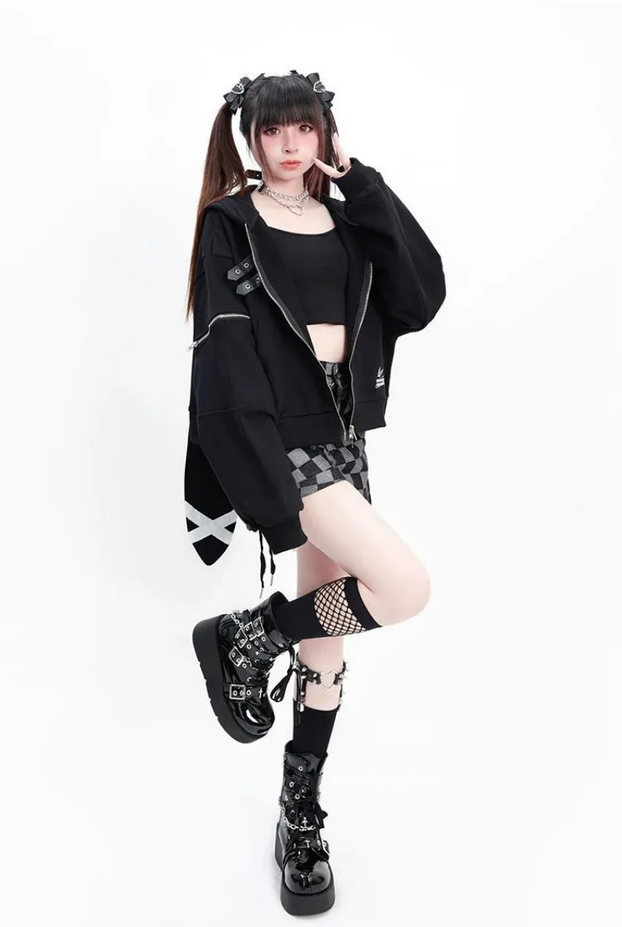 Hikigawa Chic  Casual Loose Rabbit Ear Hoodies