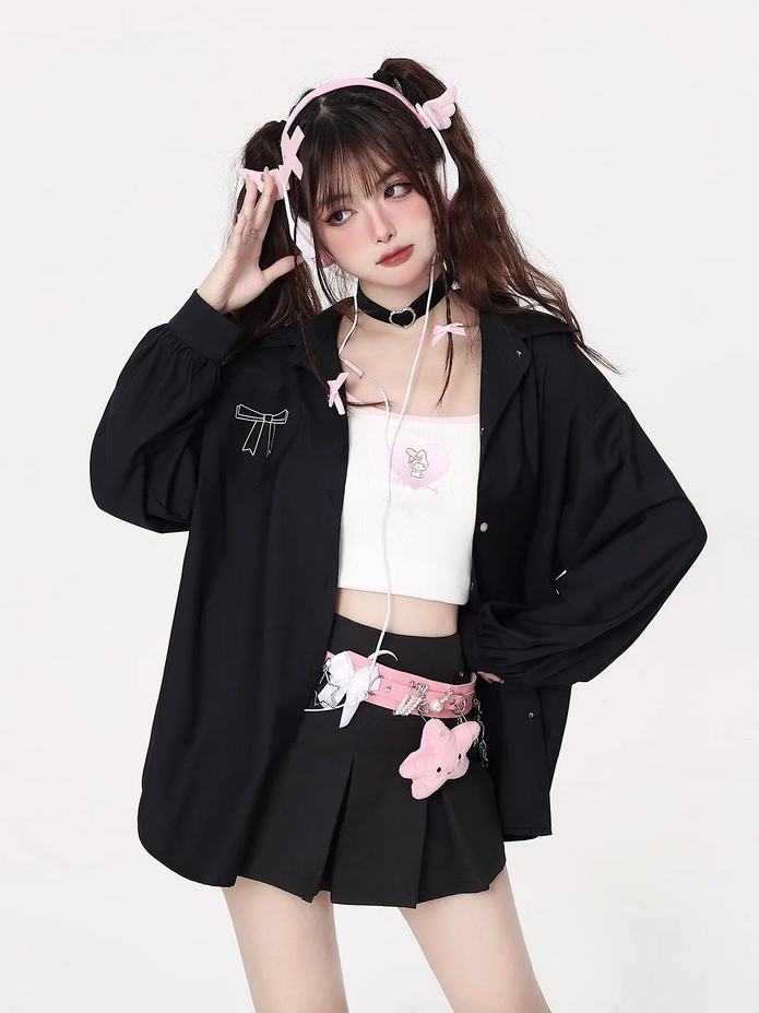 Chic Lace-up Sweet Bow Long Sleeve Top