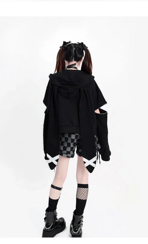 Hikigawa Chic  Casual Loose Rabbit Ear Hoodies