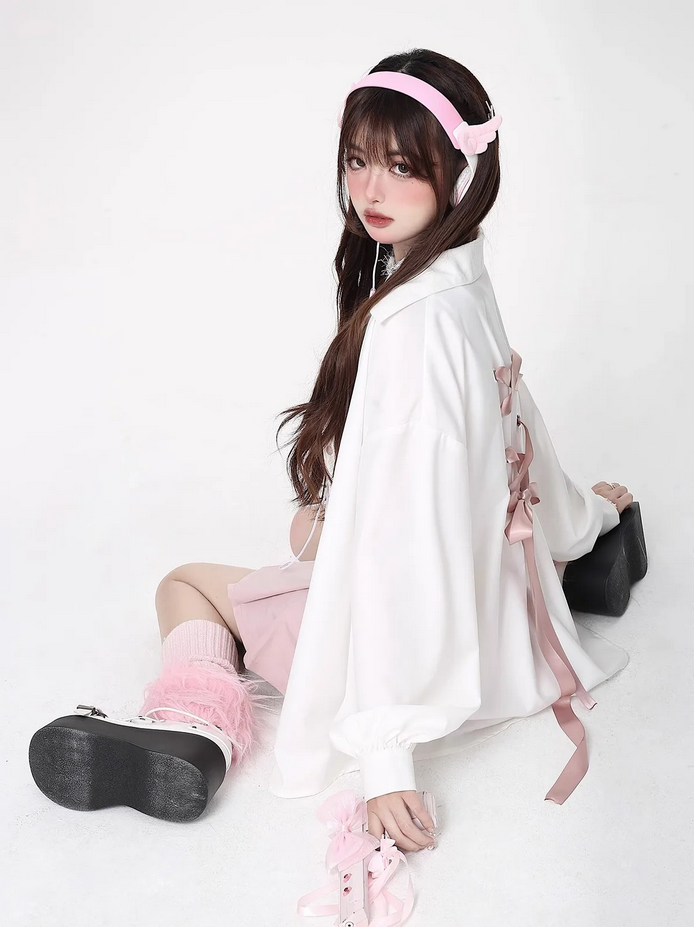 Chic Lace-up Sweet Bow Long Sleeve Top