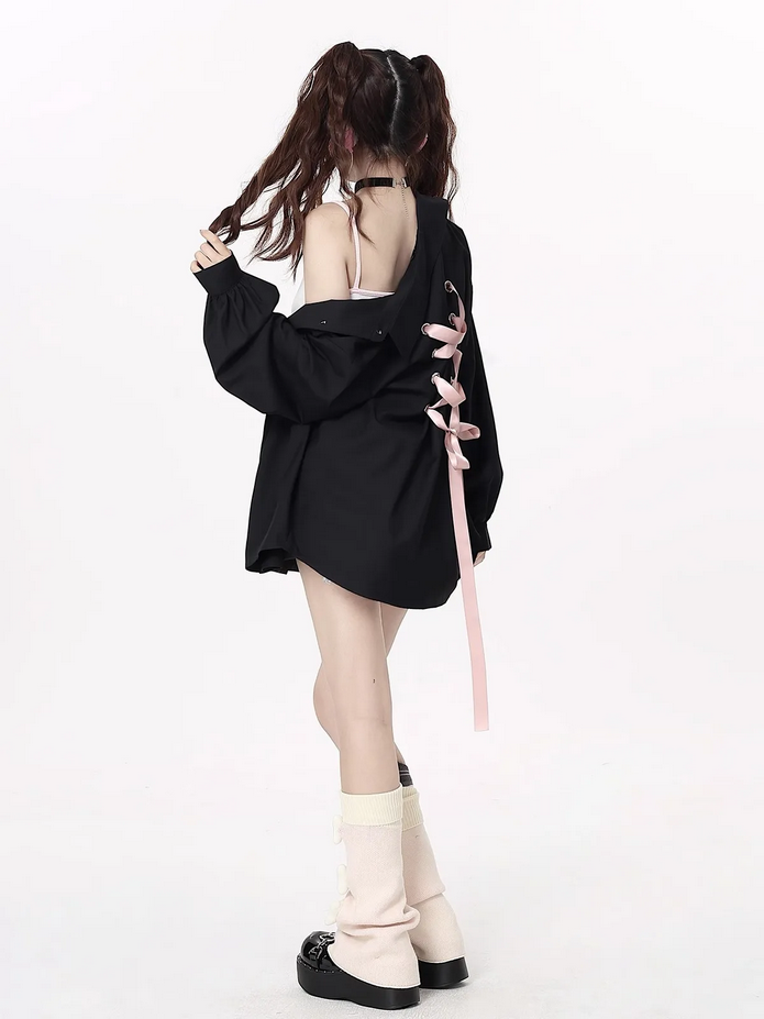 Chic Lace-up Sweet Bow Long Sleeve Top