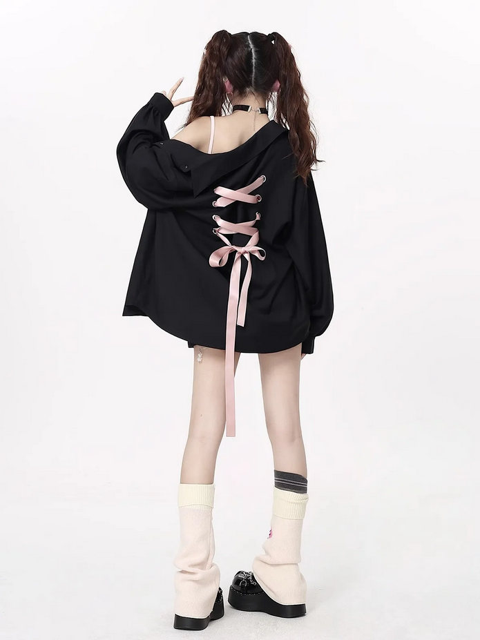 Chic Lace-up Sweet Bow Long Sleeve Top