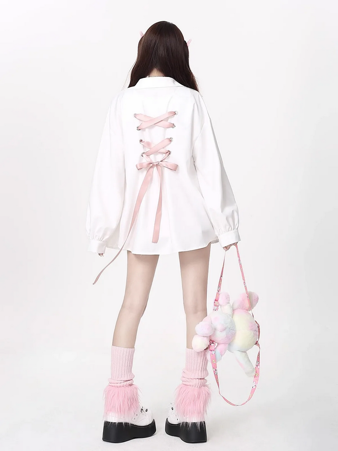 Chic Lace-up Sweet Bow Long Sleeve Top