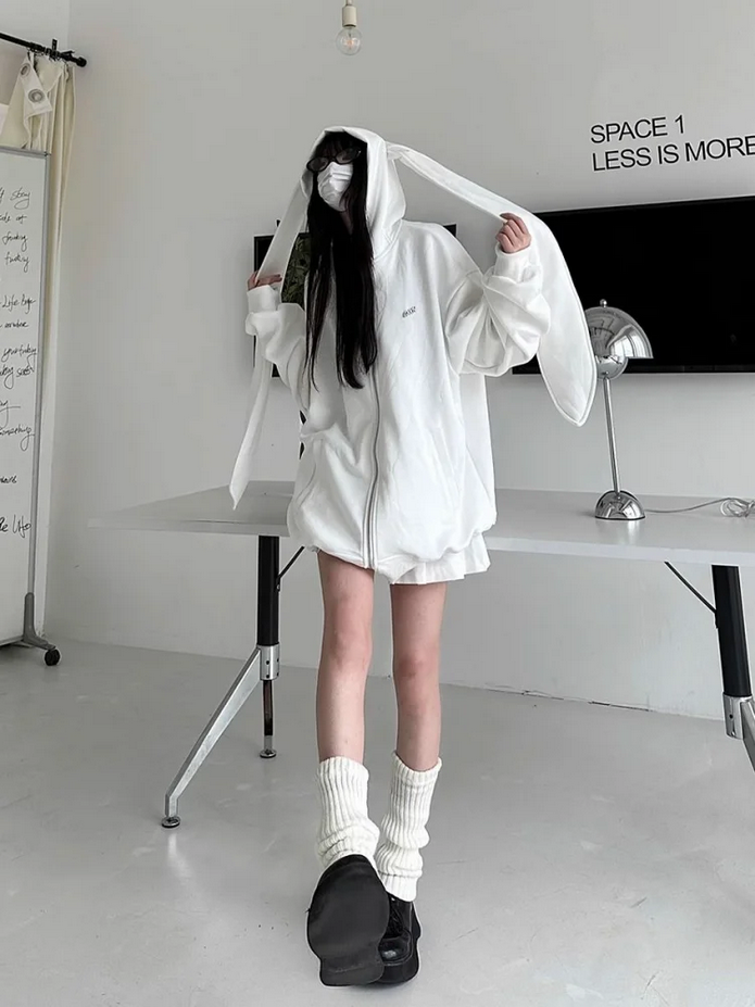 White Bunny Ears  Japanese Oversized Long Sleeve Sweatshirt