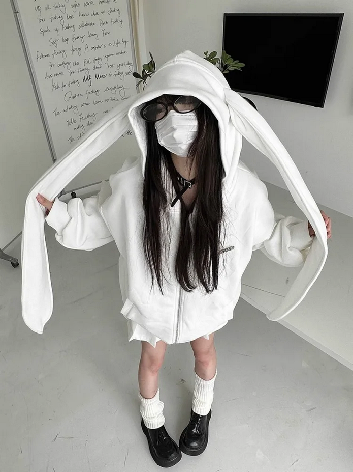 White Bunny Ears  Japanese Oversized Long Sleeve Sweatshirt