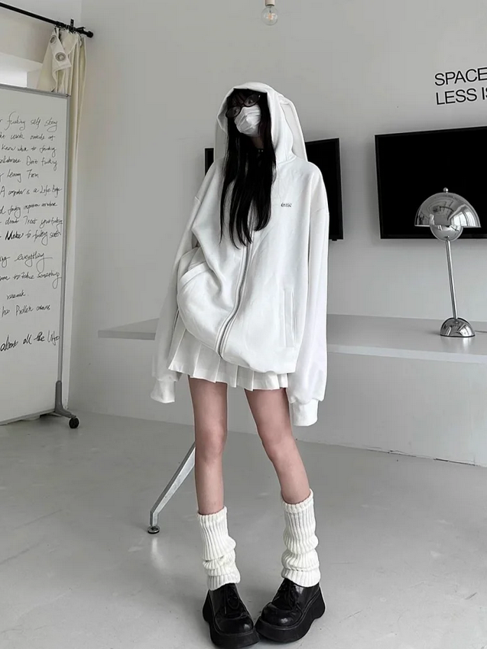 White Bunny Ears  Japanese Oversized Long Sleeve Sweatshirt