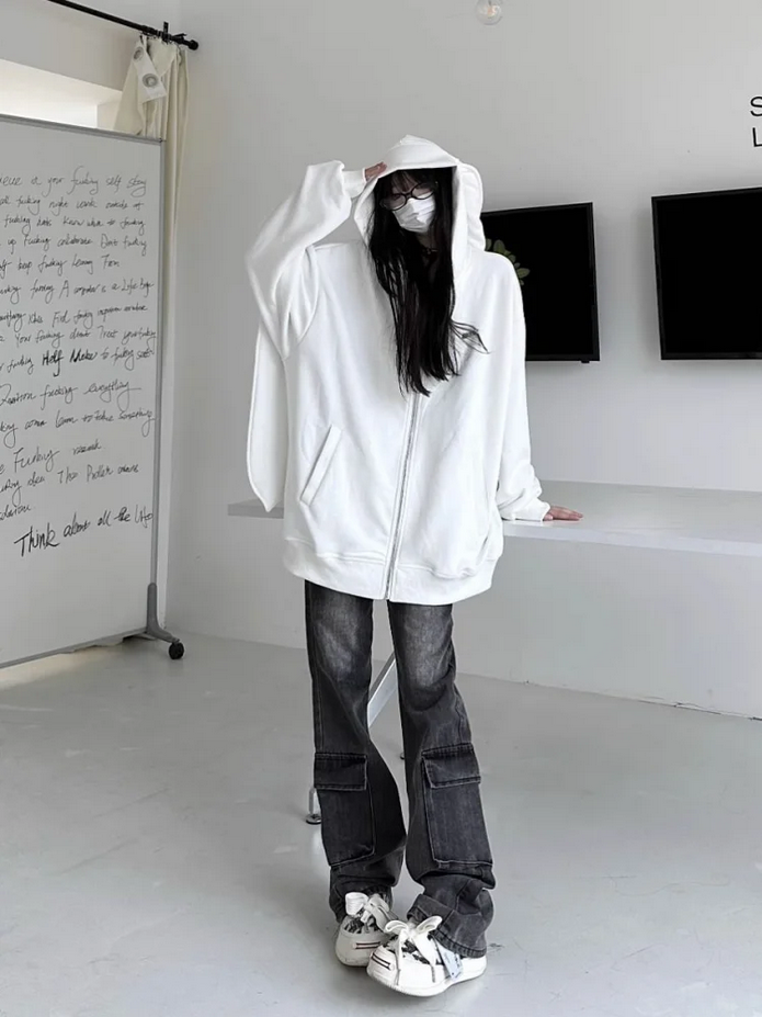 White Bunny Ears  Japanese Oversized Long Sleeve Sweatshirt