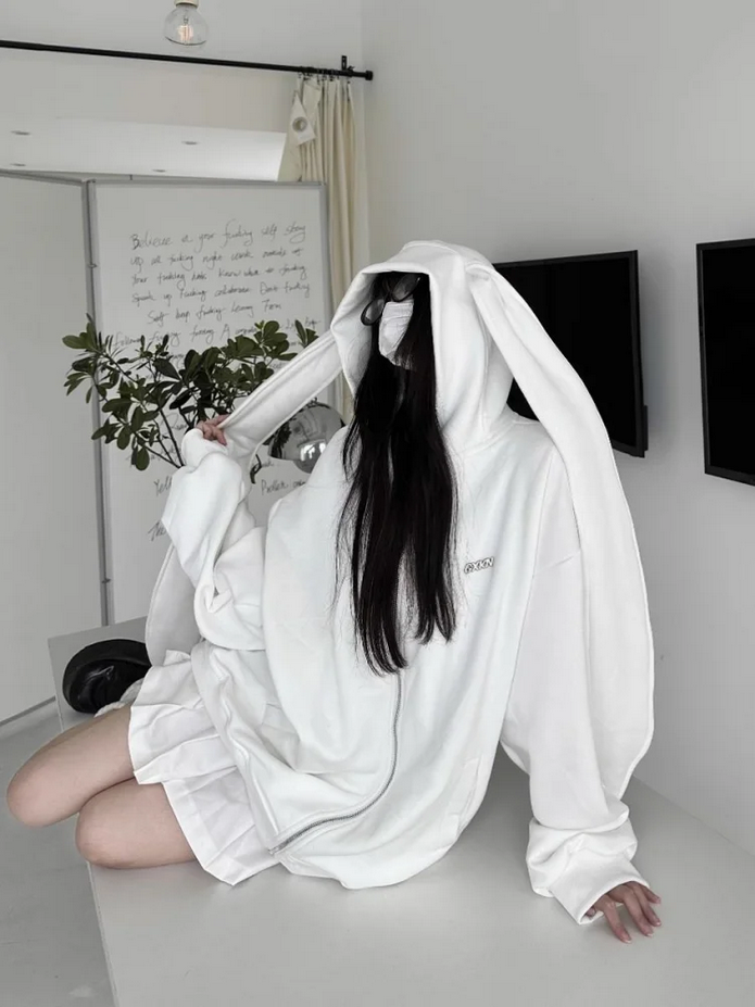 White Bunny Ears  Japanese Oversized Long Sleeve Sweatshirt