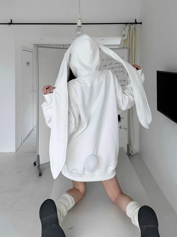 White Bunny Ears  Japanese Oversized Long Sleeve Sweatshirt