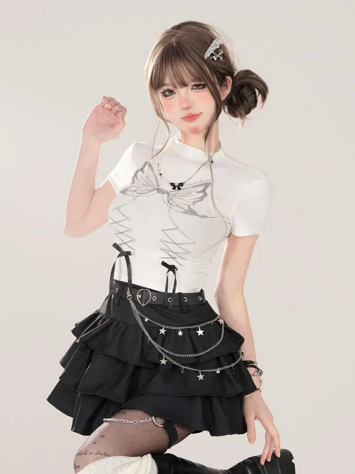 Black Gothic A-line Ruffled Cake Skirt
