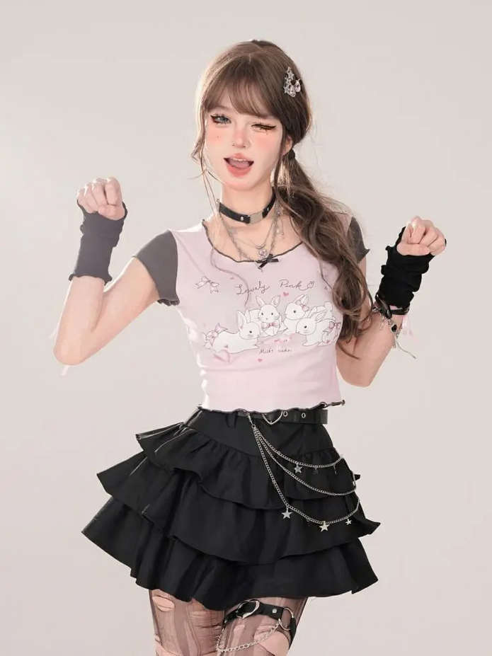 Black Gothic A-line Ruffled Cake Skirt